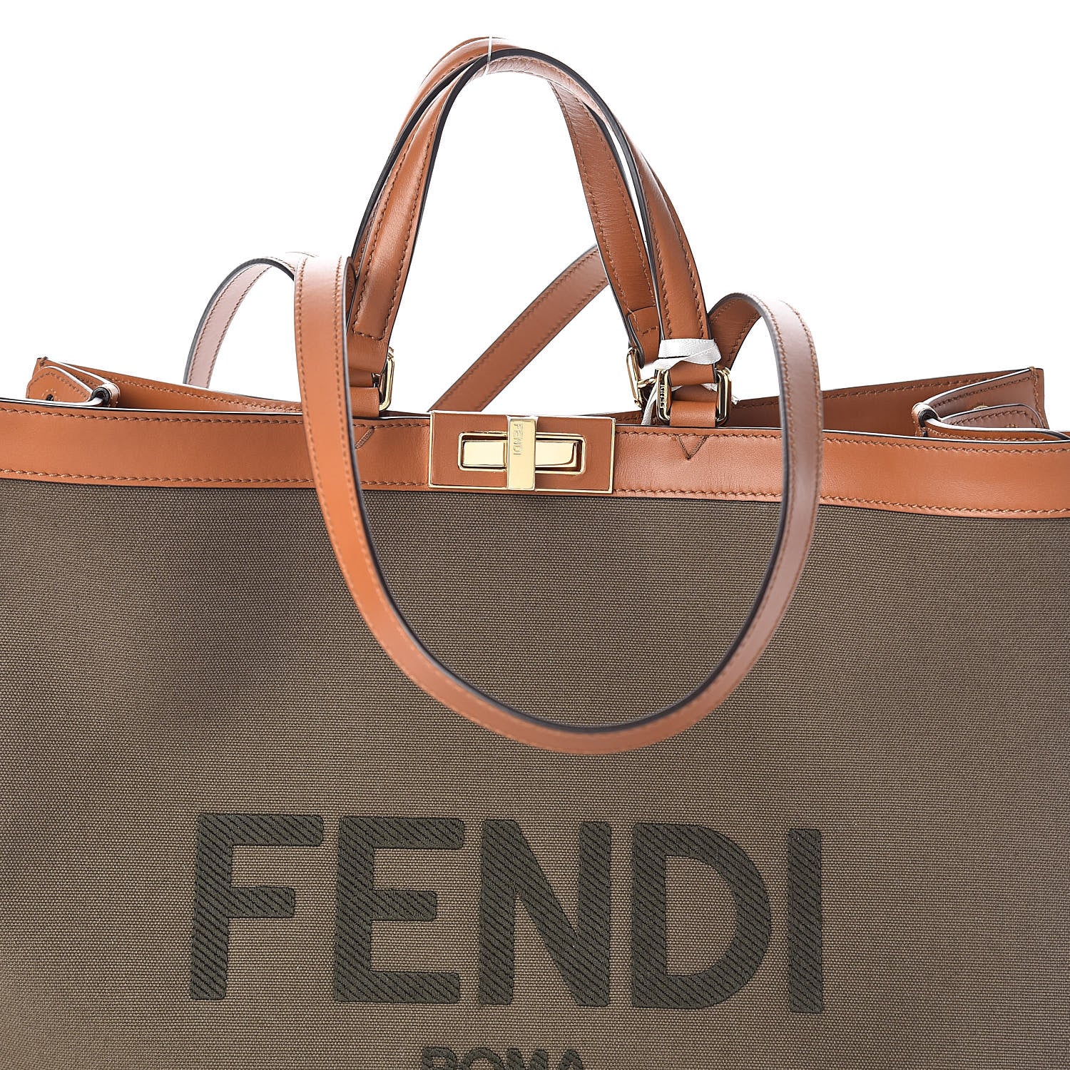 Fendi Canvas Vitello King Logo Embroidered Large Peekaboo X-Tote Amazzonia Cuoio 6 of 8