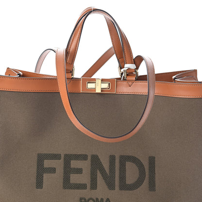 Fendi Canvas Vitello King Logo Embroidered Large Peekaboo X-Tote Amazzonia Cuoio 6 of 8