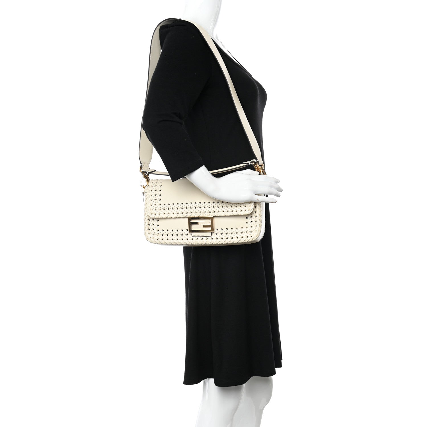 Fendi Vitello King Ceylon Woven Baguette White Ice 2 of 9