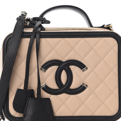 Chanel Caviar Quilted Medium CC Filigree Vanity Case Beige Black 10 of 11