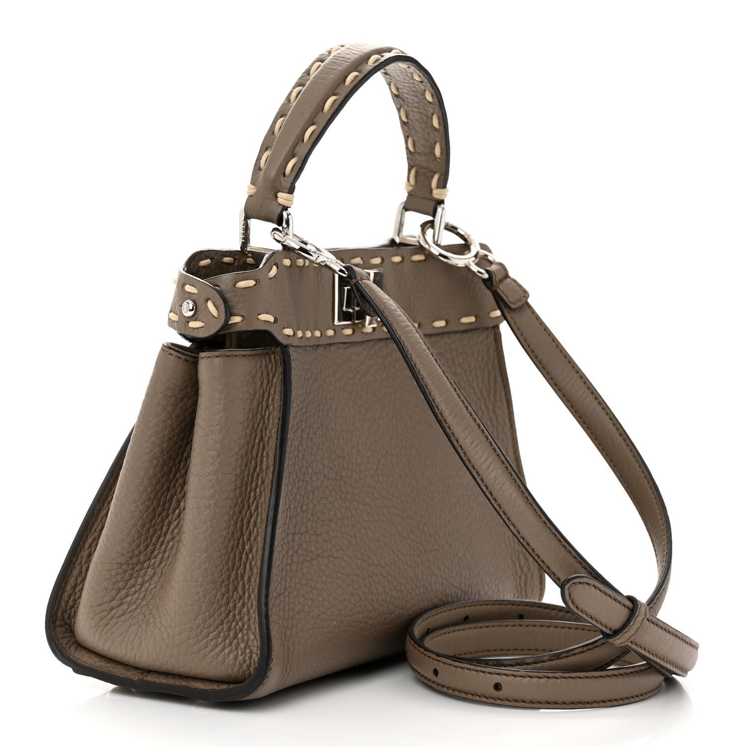 Fendi Vitello Granato Camoscio Macro Stitching Selleria Mini Peekaboo Iconic Satchel Tartufo 3 of 11