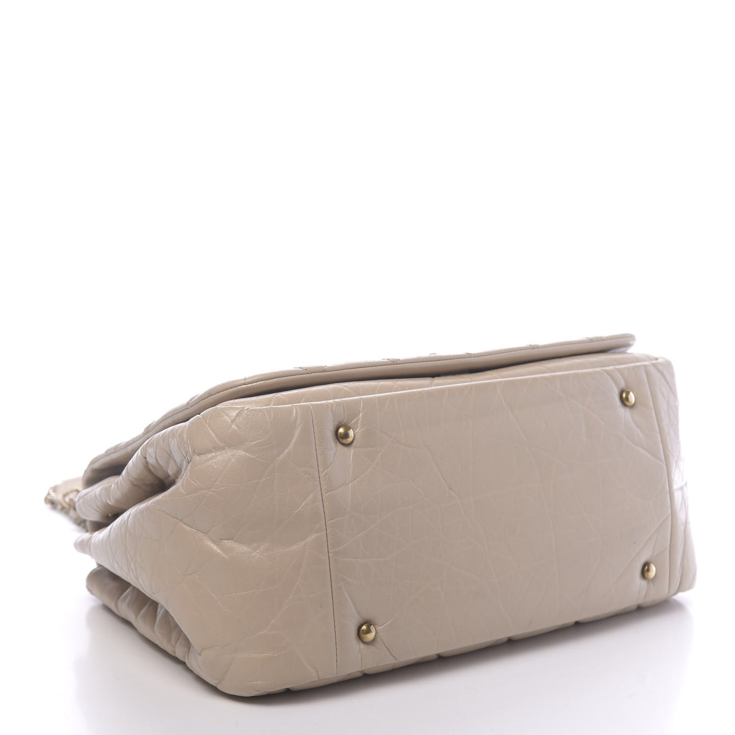 Aged Calfskin Quilted Large Pondichery Flap Beige