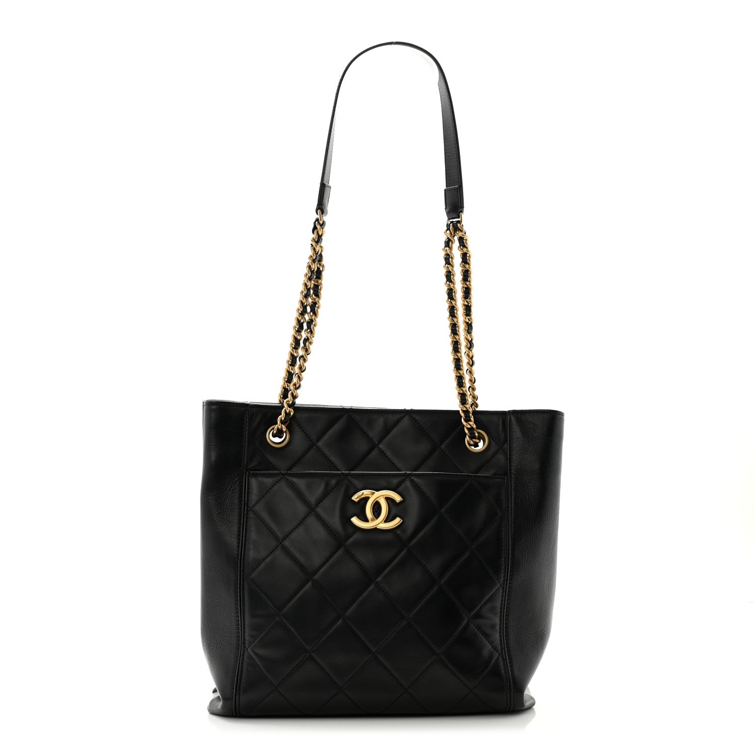 Chanel Calfskin Quilted CC Front Pocket Shopping Tote Black 1 of 10