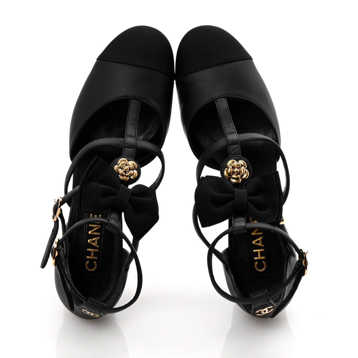 Chanel Lambskin Grosgrain Cap Toe Camellia Mary Jane Pumps 38