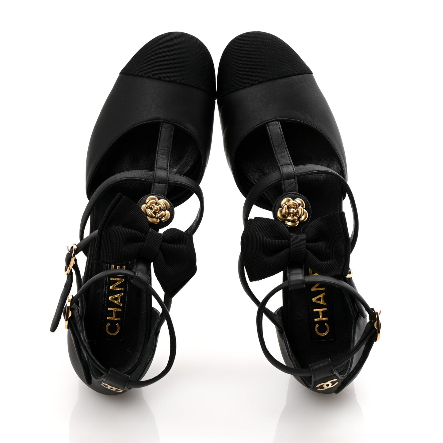 Lambskin Grosgrain Cap Toe Camellia Mary Jane Pumps 38 Black
