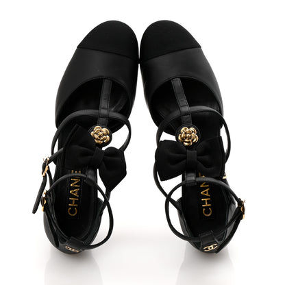 Chanel Lambskin Grosgrain Cap Toe Camellia Mary Jane Pumps 38 Black 2 of 11