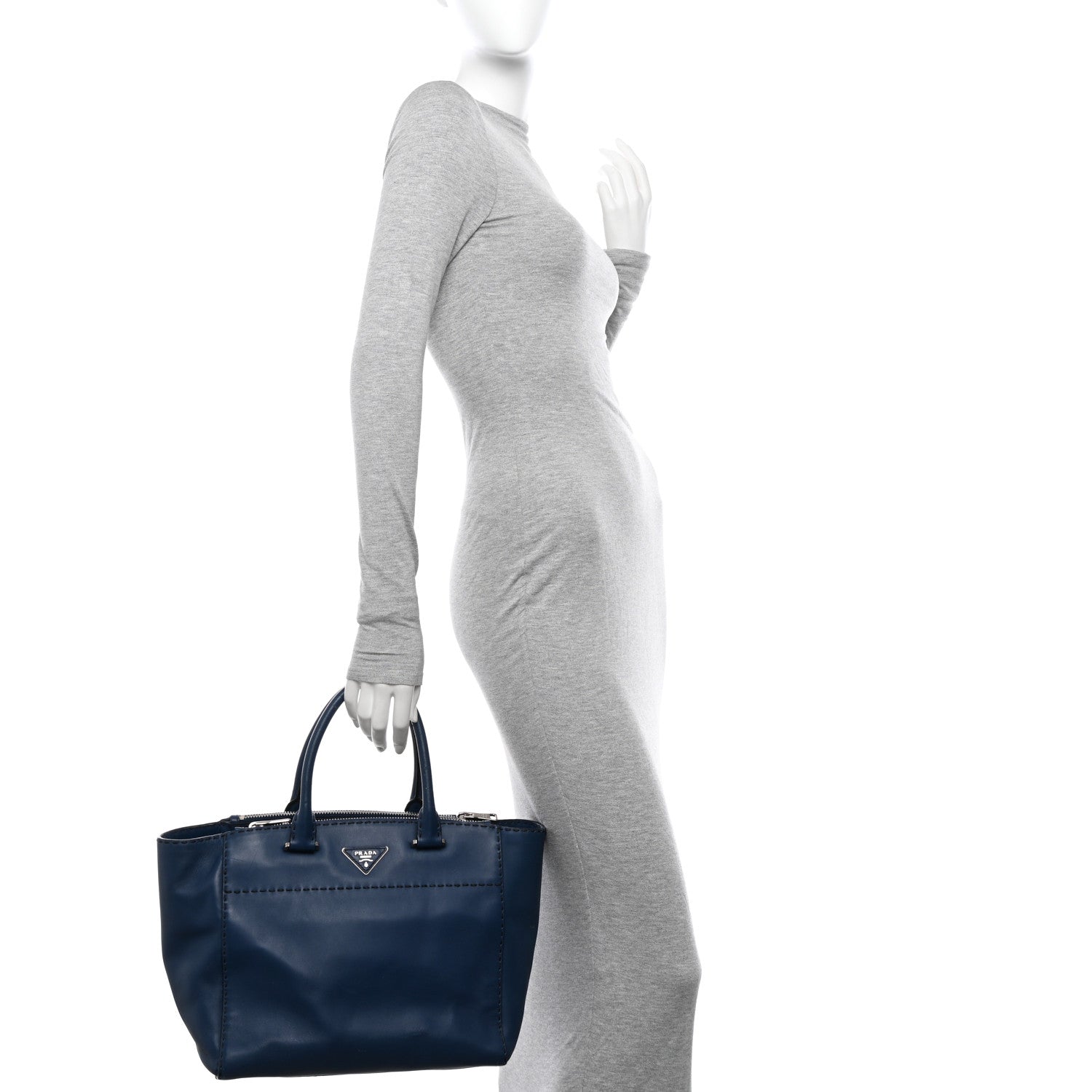 Prada City Calf Small Hand Stitched Galleria Double Zip Tote Bleuette 2 of 15