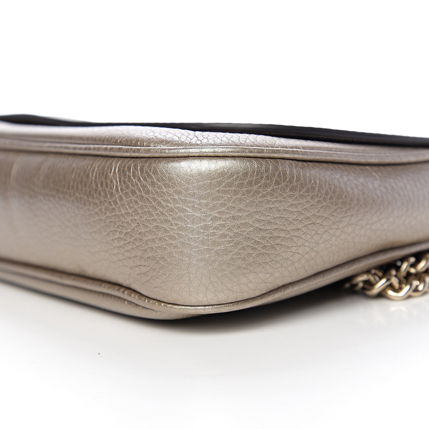 Metallic Pebbled Calfskin Medium Soho Flap Crossbody Golden Beige