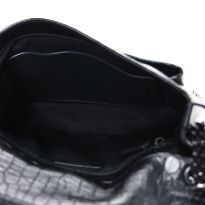 Saint Laurent Crocodile Embossed Lambskin Monogram Medium Niki Chain Satchel Black 5 of 10