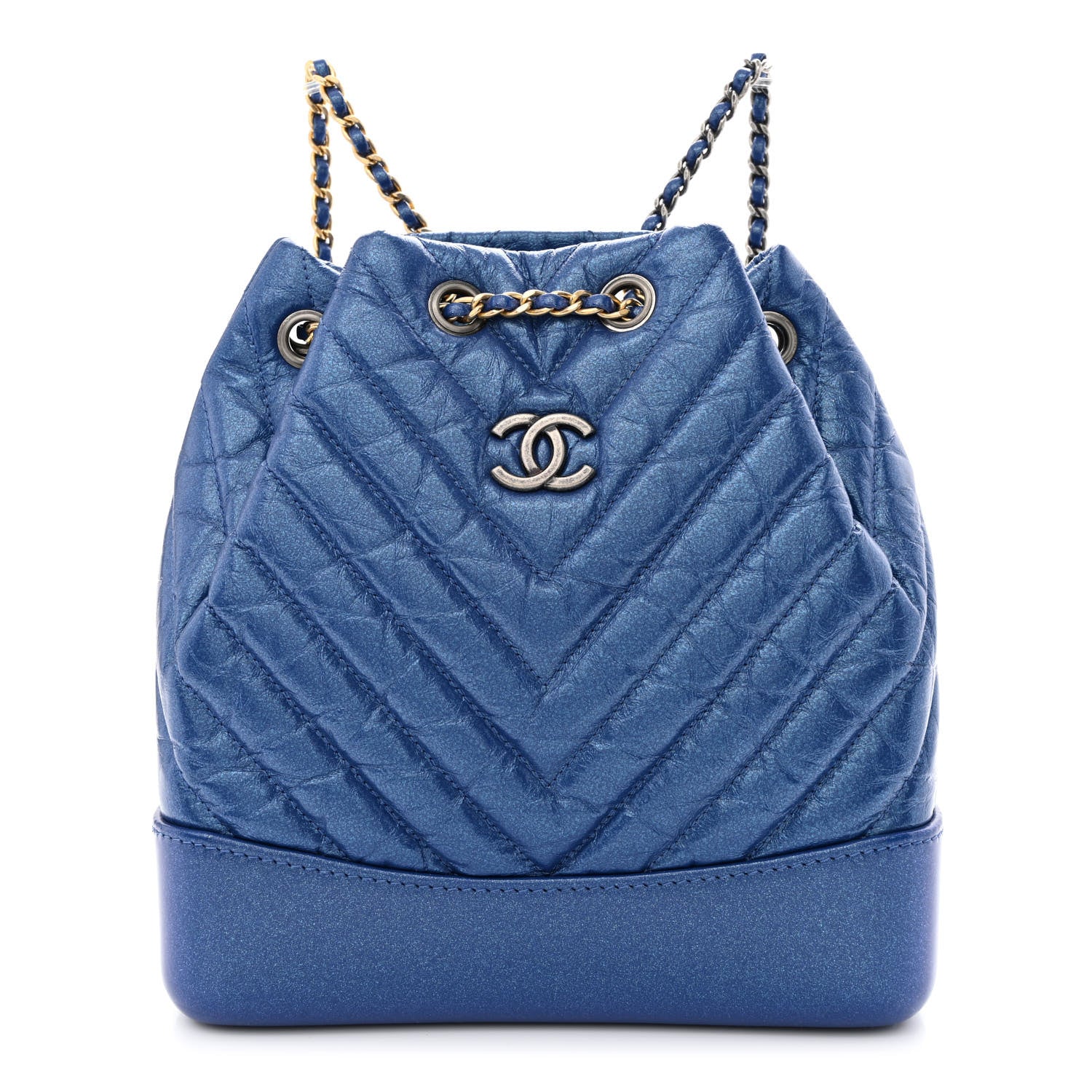 Chanel Iridescent Aged Calfskin Chevron Quilted Small Gabrielle Backpack Blue 1 of 10