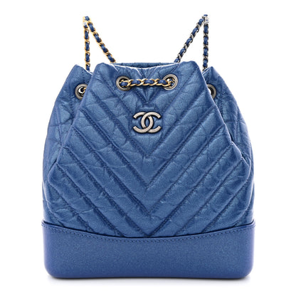 Chanel Iridescent Aged Calfskin Chevron Quilted Small Gabrielle Backpack Blue 1 of 10