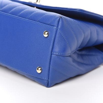 Chanel Caviar Chevron Quilted Small Coco Handle Flap Blue 9 of 10