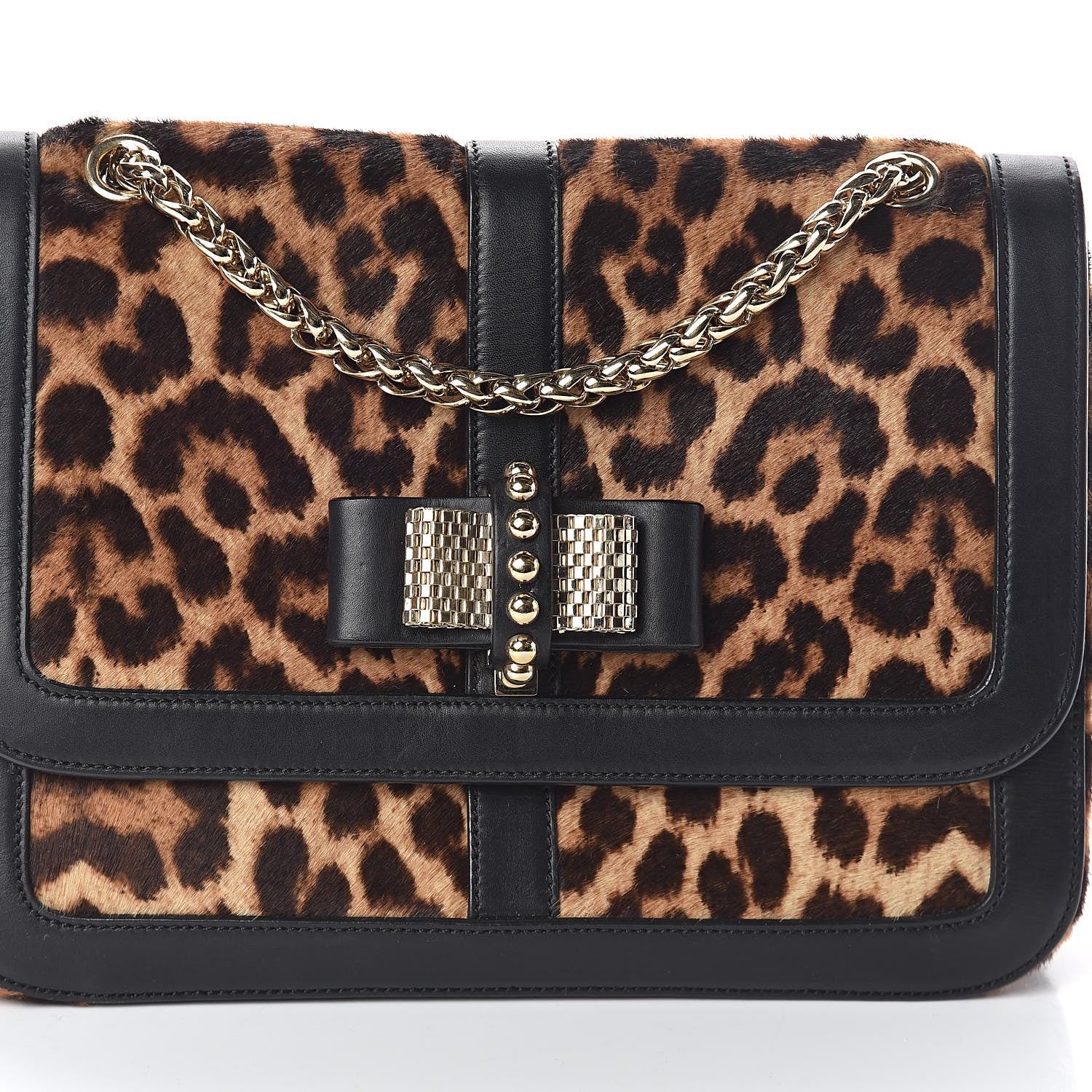 Christian Louboutin Pony Hair Leopard Print Sweet Charity Shoulder Bag Black 7 of 10