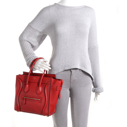 Celine Drummed Leather Micro Luggage Coquelicot 2 of 9