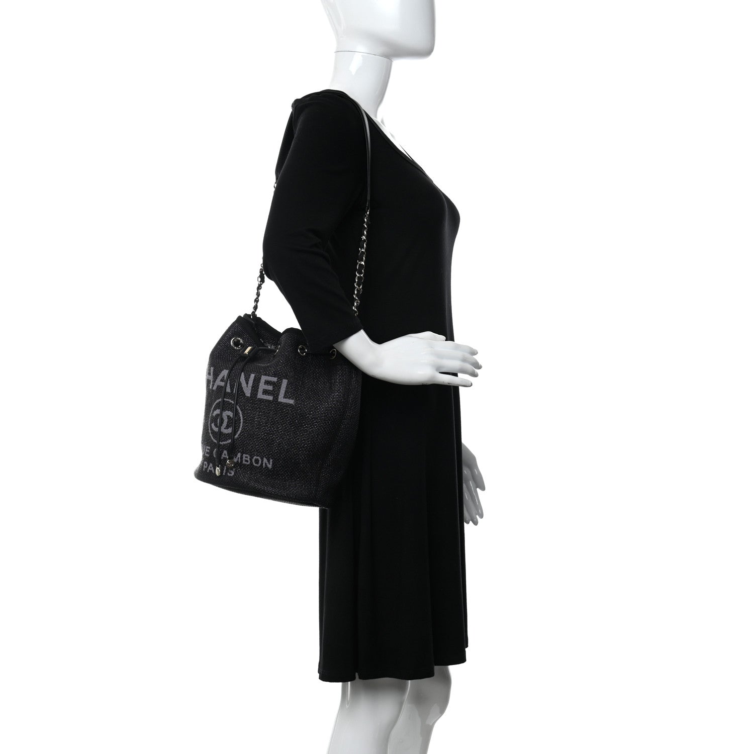 Chanel Mixed Fibers Deauville Drawstring Bag Black 2 of 10