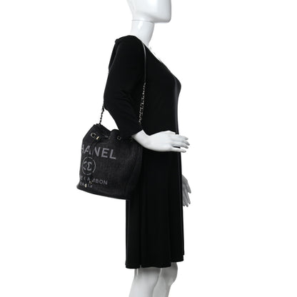 Chanel Mixed Fibers Deauville Drawstring Bag Black 2 of 10