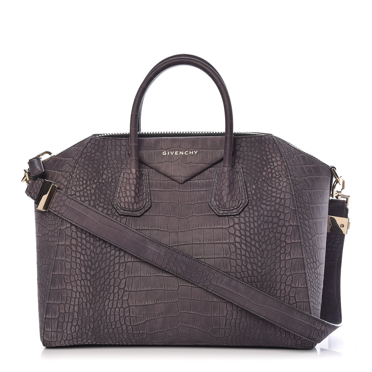 Givenchy Nubuck Crocodile Embossed Medium Antigona Brown 1 of 18