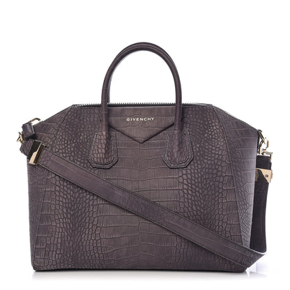 Givenchy Nubuck Crocodile Embossed Medium Antigona Brown 1 of 18