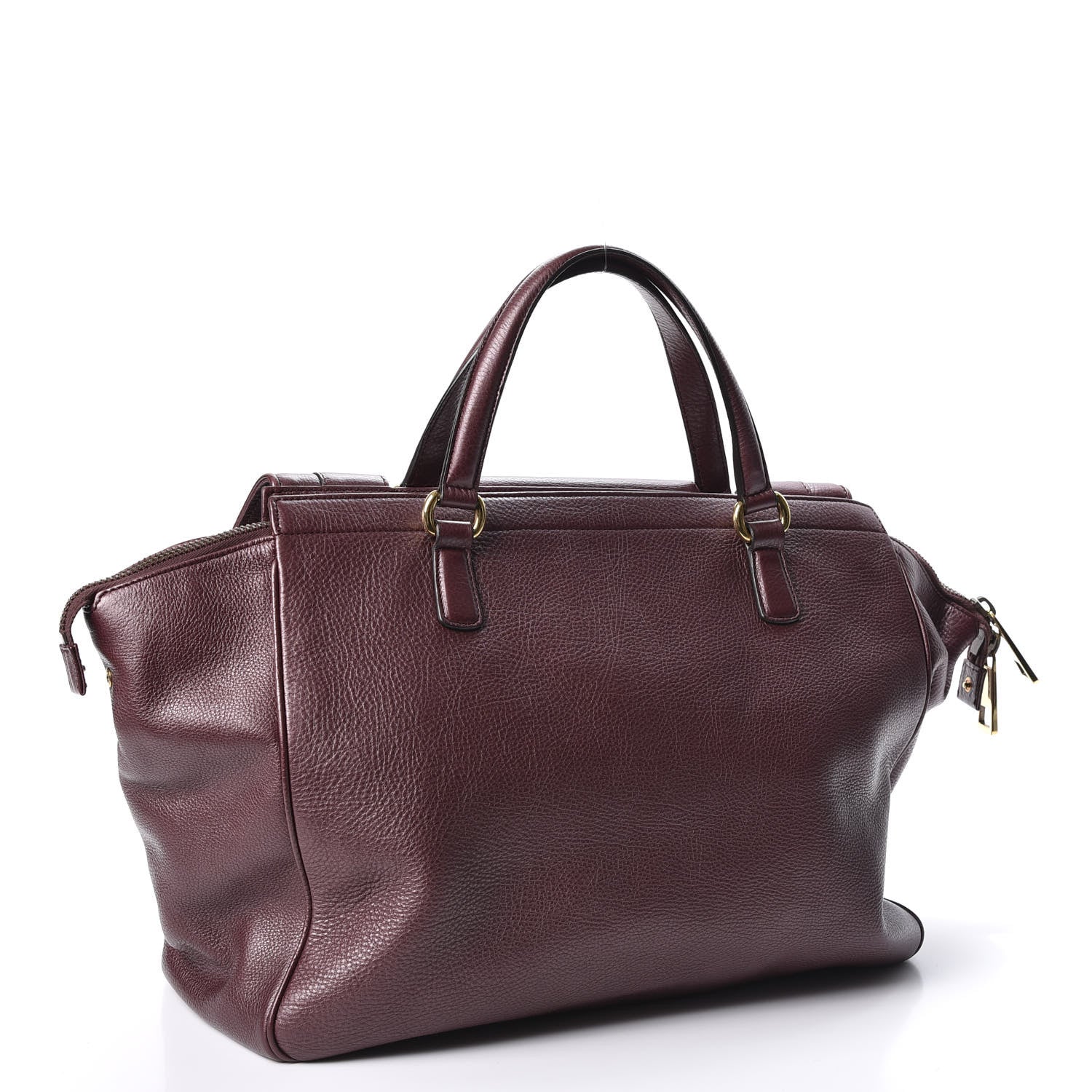 Gucci Metallic Pebbled Calfskin Medium 1973 Top Handle Satchel Burgundy 2 of 9