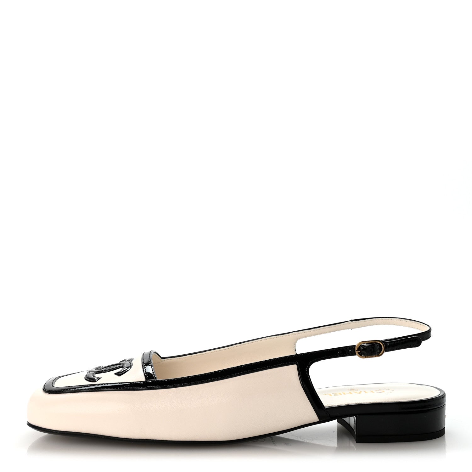 Chanel Lambskin Patent Calfskin CC Slingback Flats 40 White Black 1 of 10