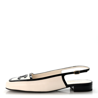Chanel Lambskin Patent Calfskin CC Slingback Flats 40 White Black 1 of 10