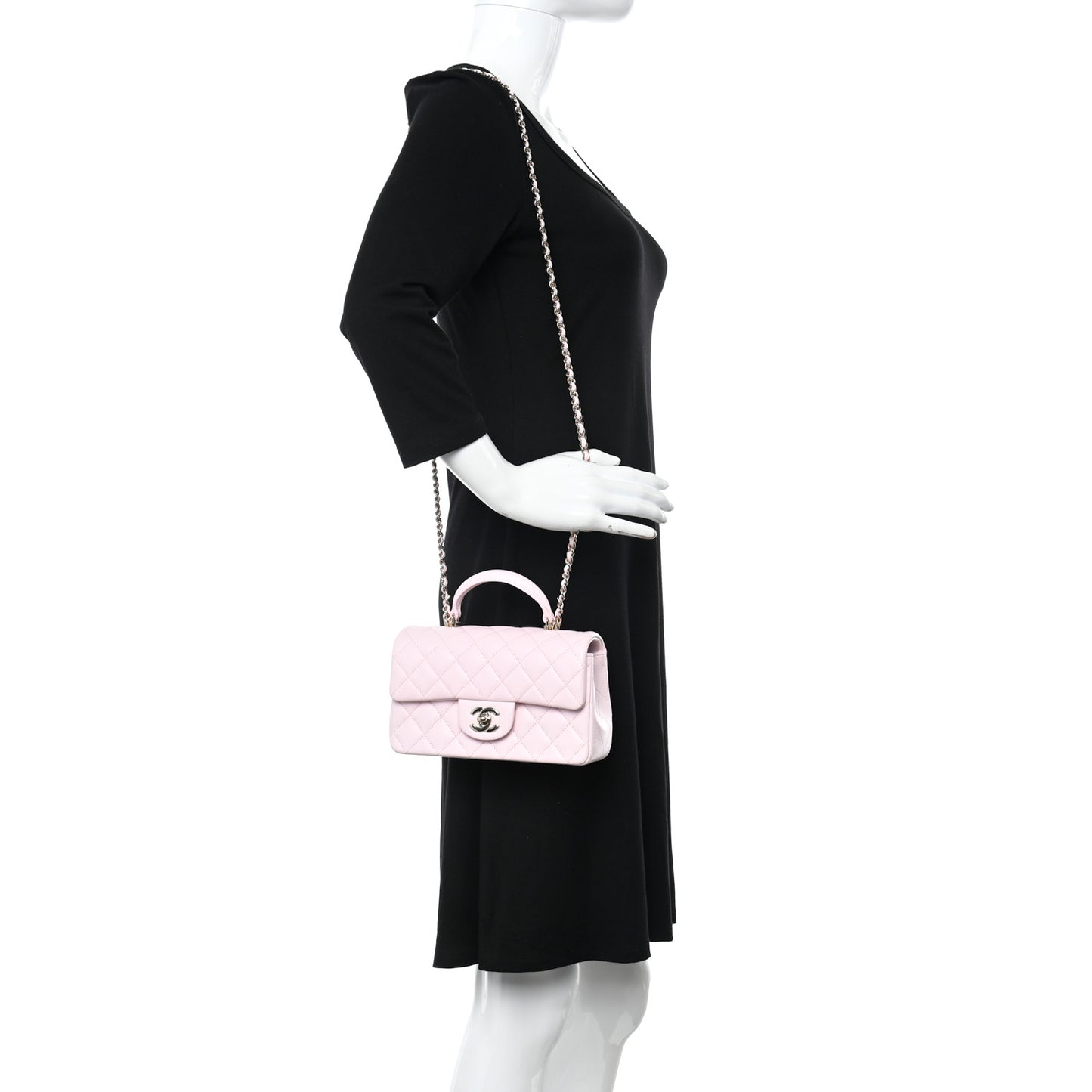 Lambskin Quilted Mini Top Handle Rectangular Flap Light Pink