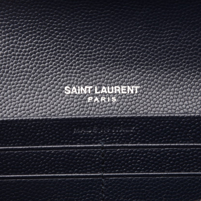 Saint Laurent Grain De Poudre Matelasse Chevron Monogram Flap Wallet Navy 6 of 6