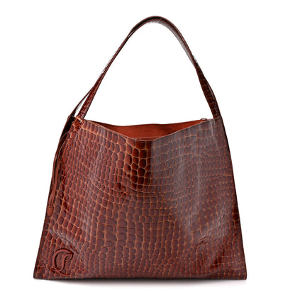 Christian Louboutin Patent Calfskin Crocodile Embossed Le 54 Tote Acajou 1 of 10