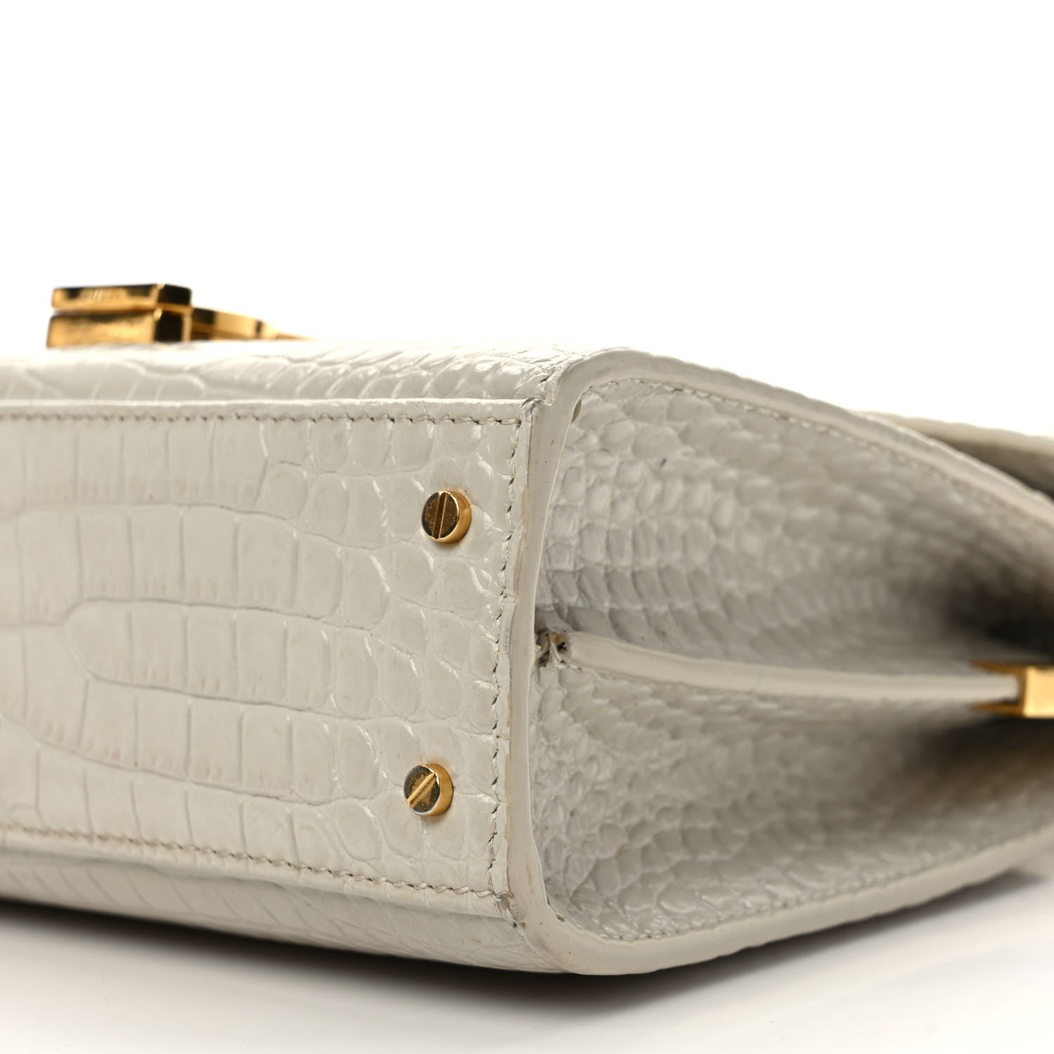 Saint Laurent Crocodile Embossed Mini Classic Monogram Cassandra Top Handle Crema Soft 9 of 12