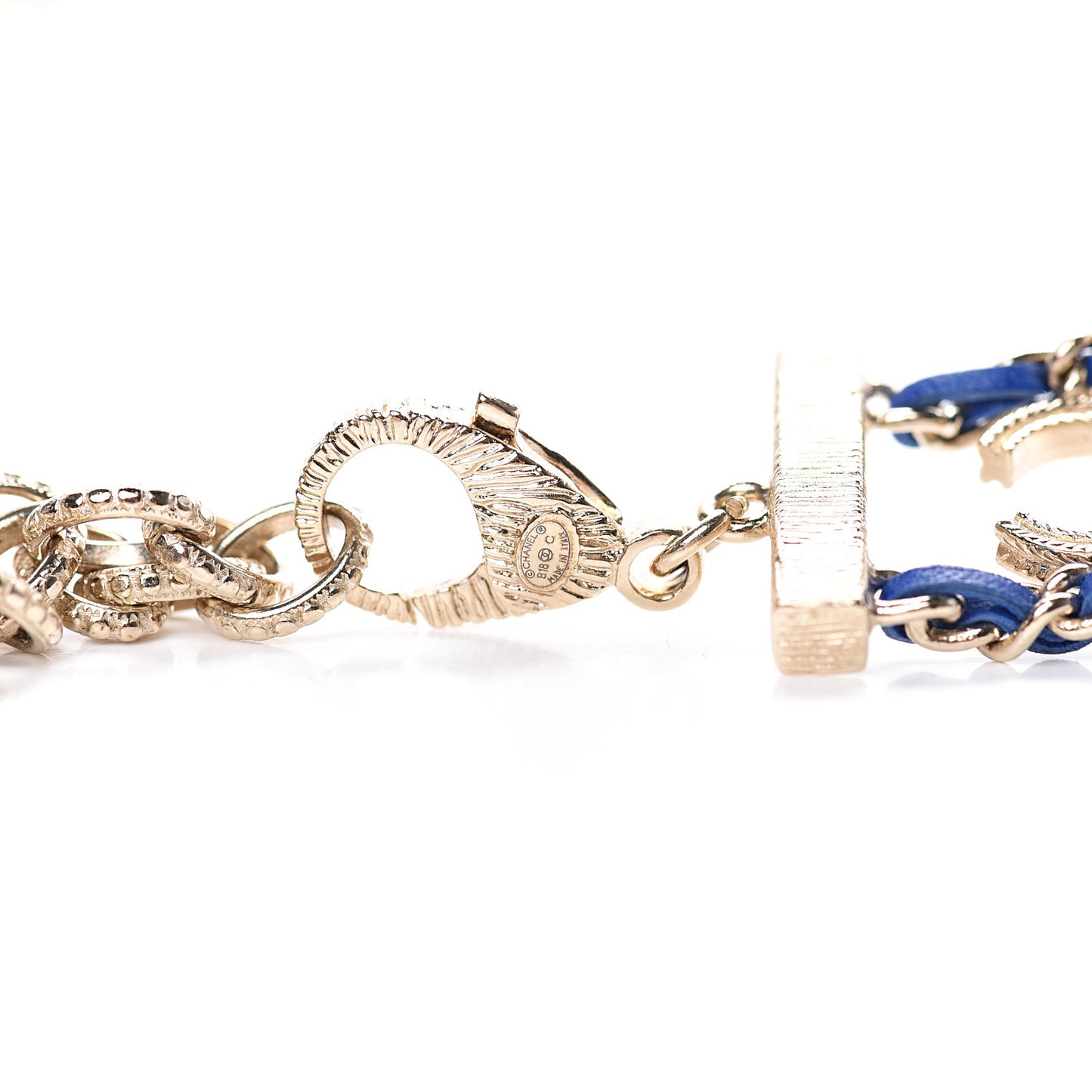 Calfskin CC Chain Fancy Belt 90 Gold Blue
