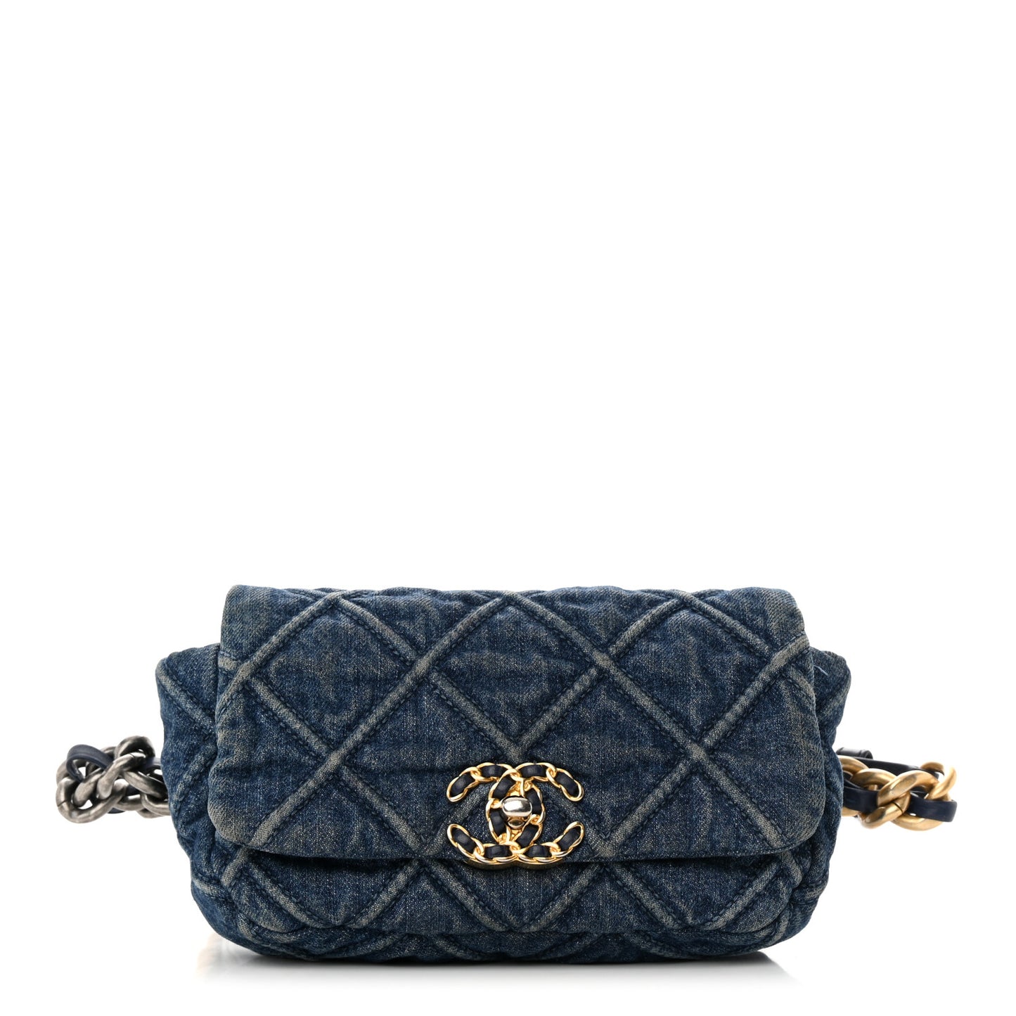 Denim Quilted Chanel 19 Belt Bag Blue