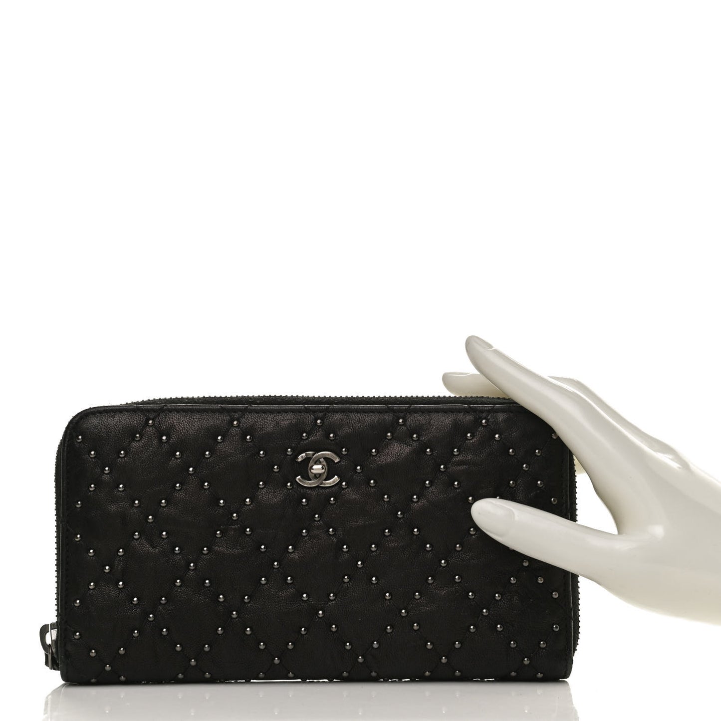 Crumpled Lambskin Studded Paris Dallas Zip Around Wallet Black