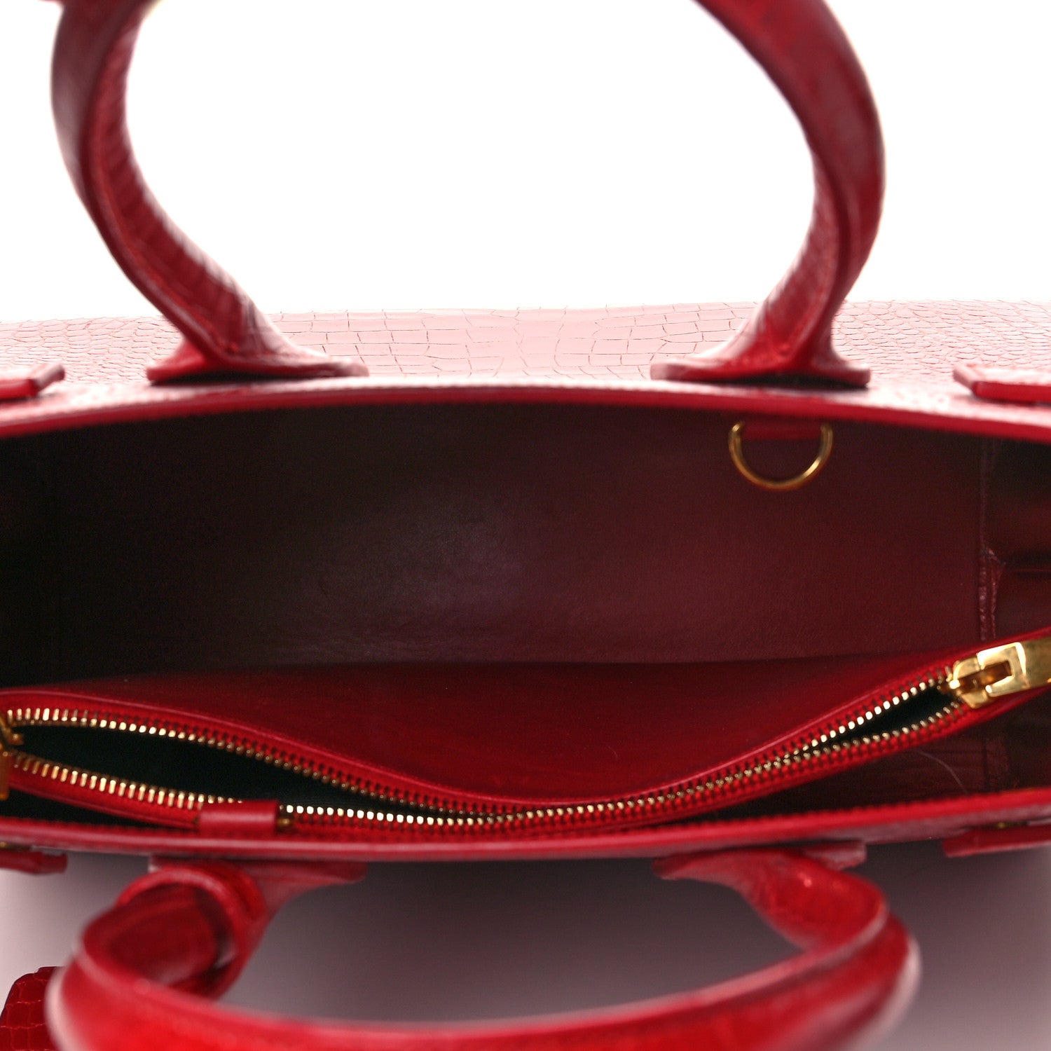 Saint Laurent Calfskin Crocodile Embossed Small Sac De Jour Eros Red 5 of 9