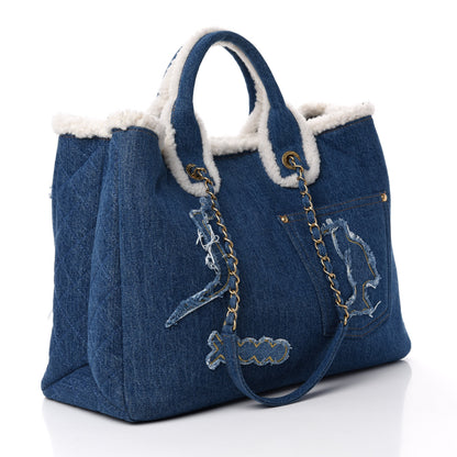 Chanel Denim Shearling Hieroglyph Coco Tote Blue 4 of 11