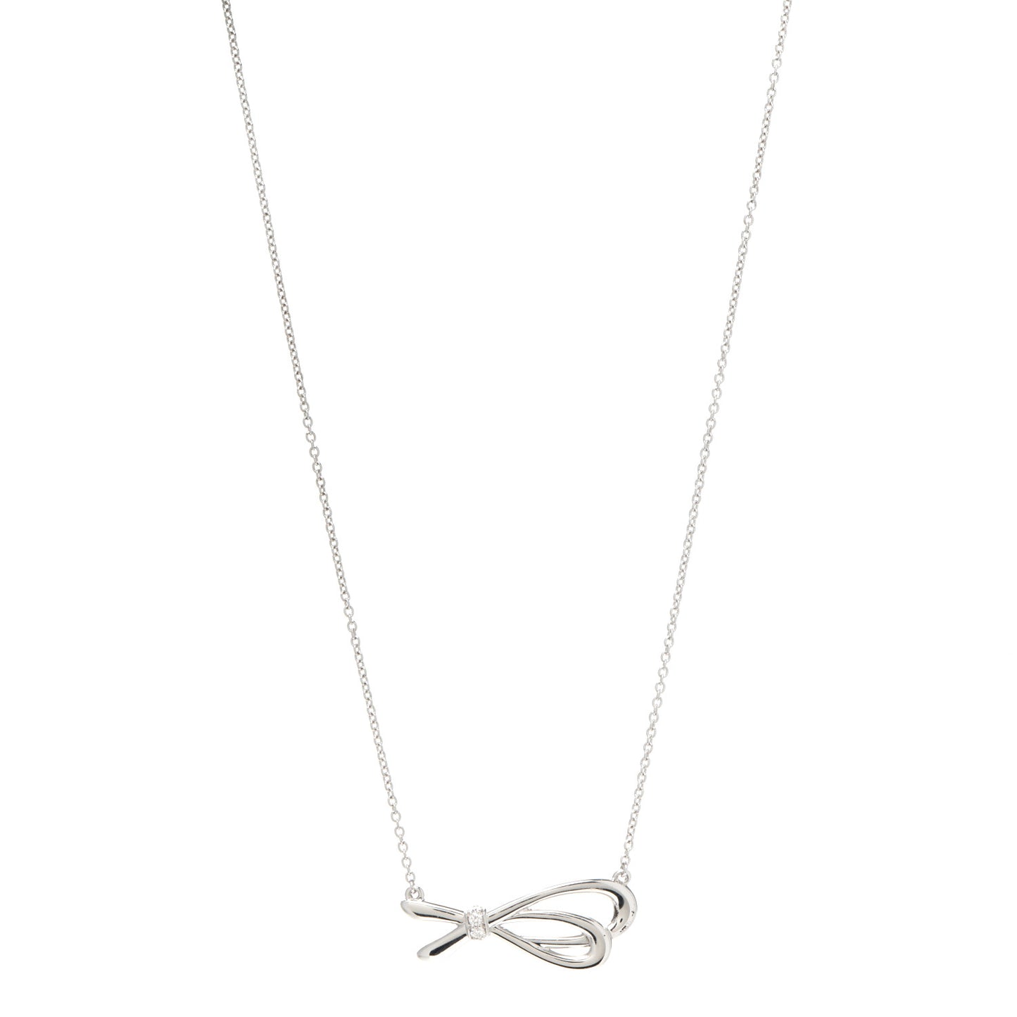 18K White Gold Mini Diamond Bow Pendant Necklace
