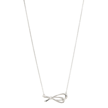Tiffany 18K White Gold Mini Diamond Bow Pendant Necklace 1 of 6
