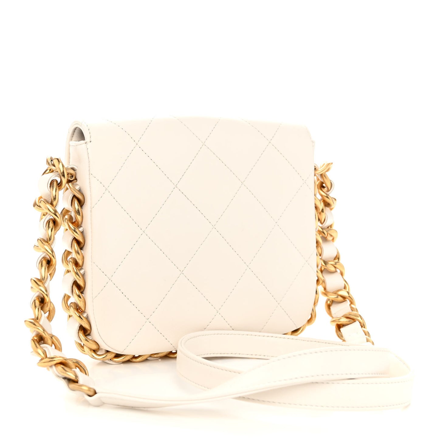 Calfskin Quilted Small Framing Chain Flap Bag White