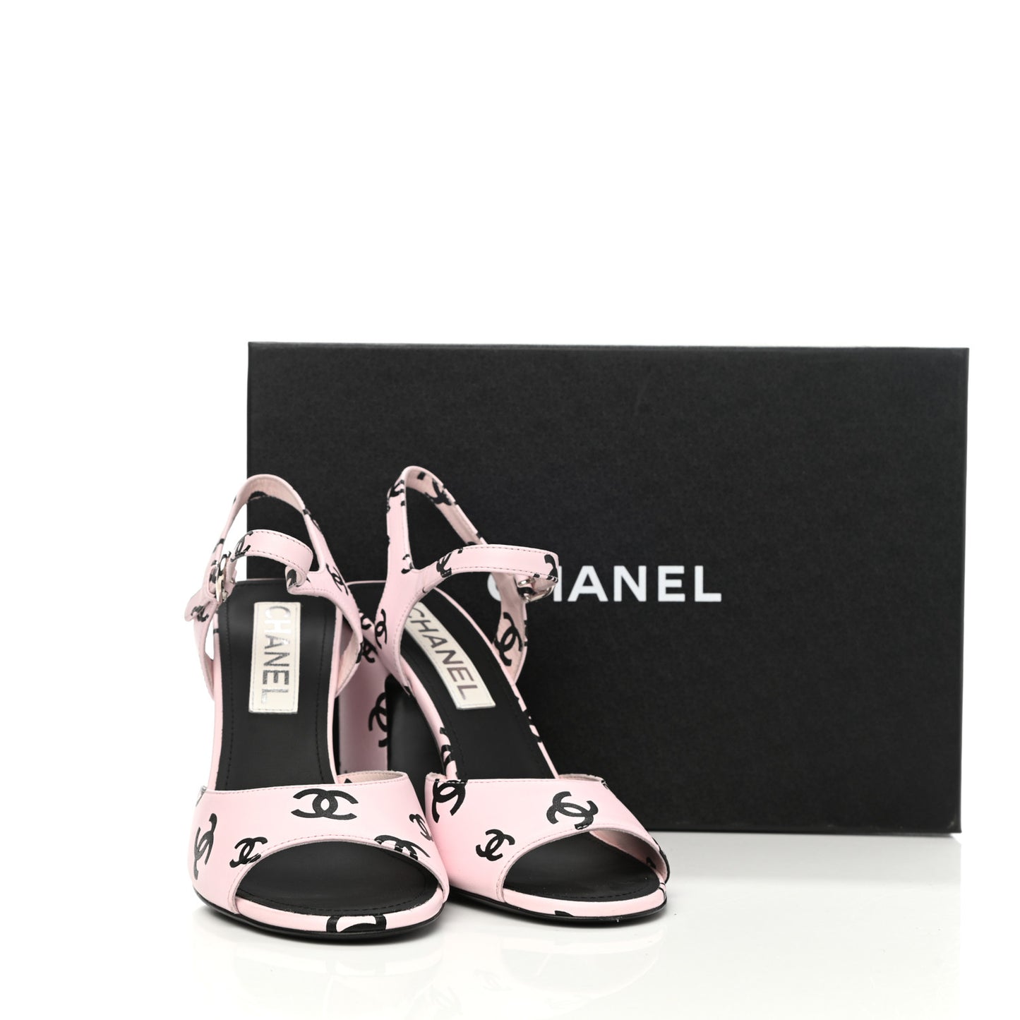 Printed Lambskin CC Sandals 38 Light Pink Black