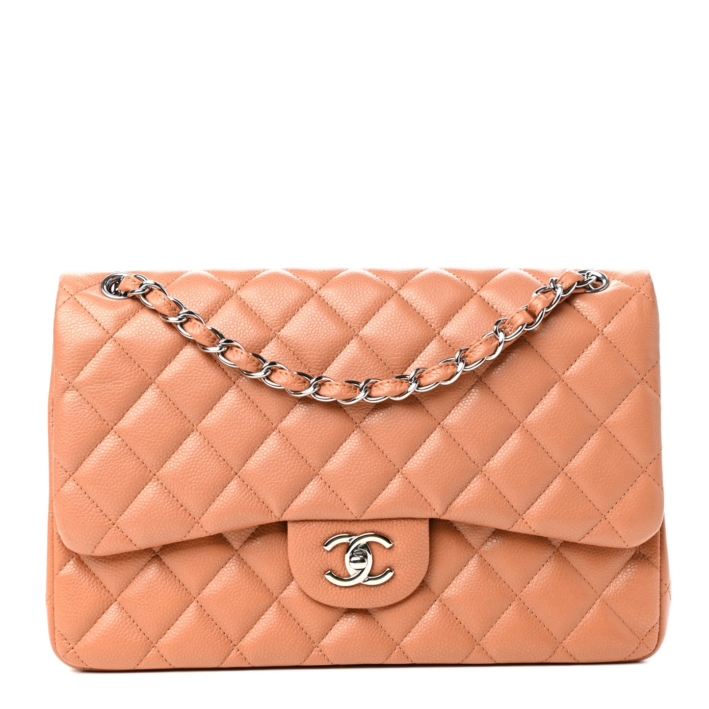 Caviar Quilted Jumbo Double Flap Light Brown