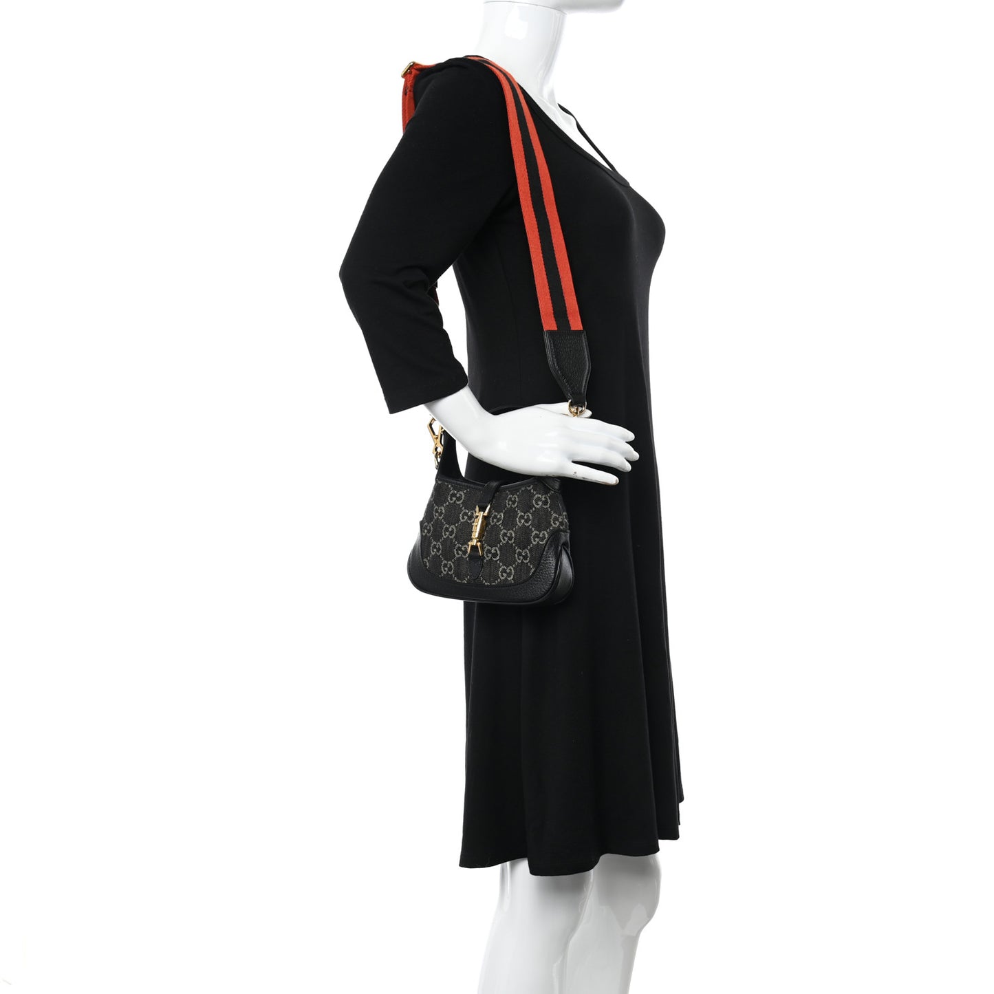 Jacquard Black Denim GG Monogram Textured Dollar Calfskin Mini Jackie 1961 Hobo Black Ivory