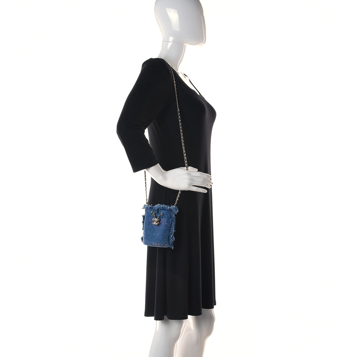 Denim Quilted Mood Mini Bucket With Chain Blue Multicolor