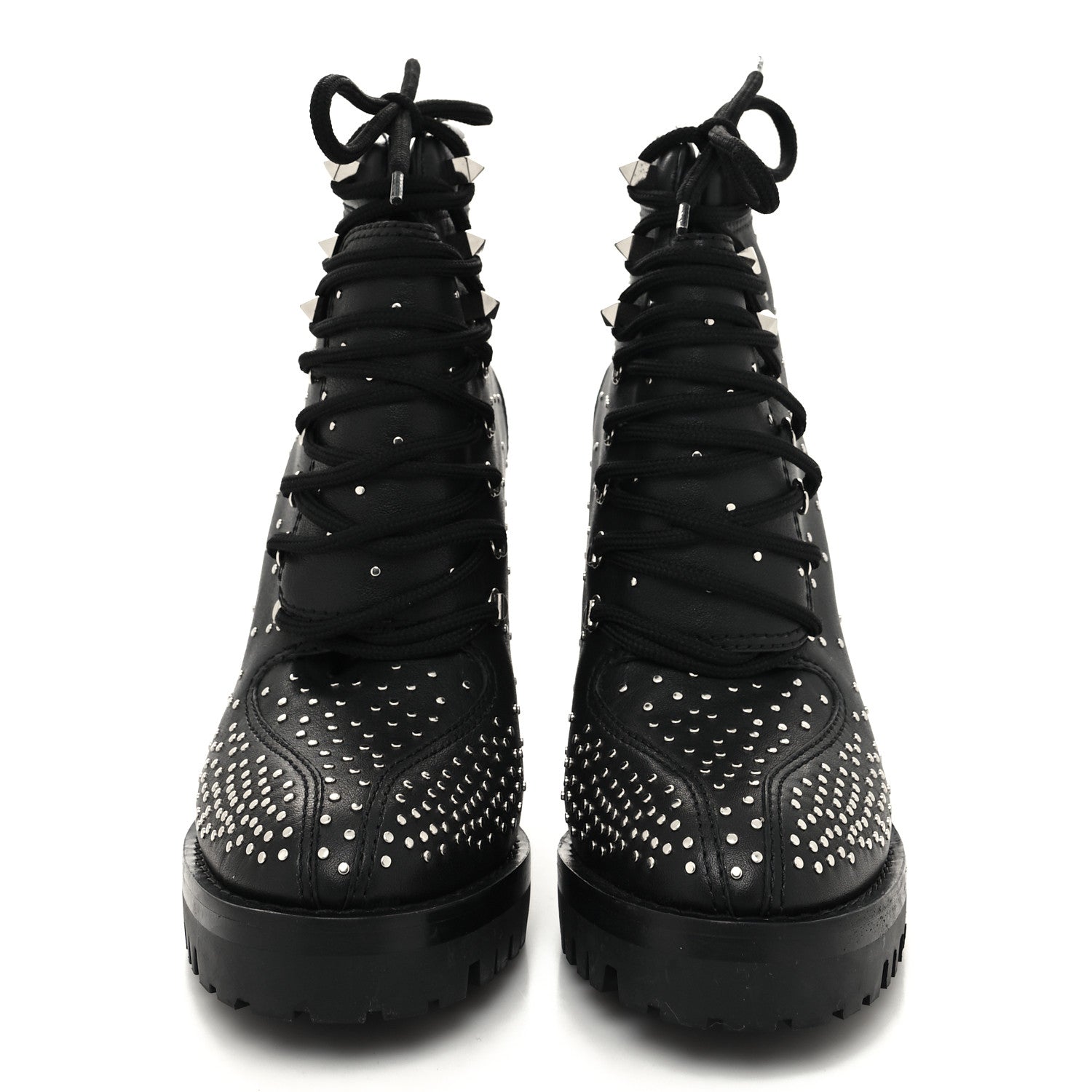 Valentino Garavani Calfskin Studded Lace-Up Ankle Boots 38.5 Black 1 of 8
