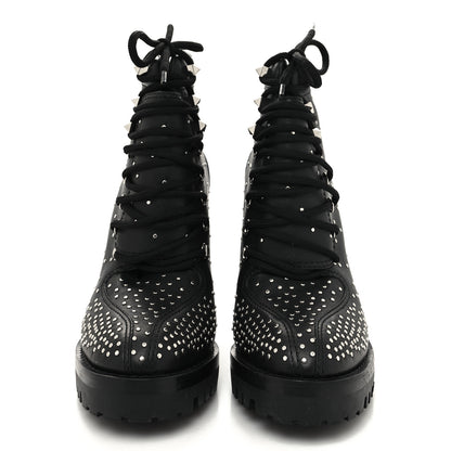 Valentino Garavani Calfskin Studded Lace-Up Ankle Boots 38.5 Black 1 of 8