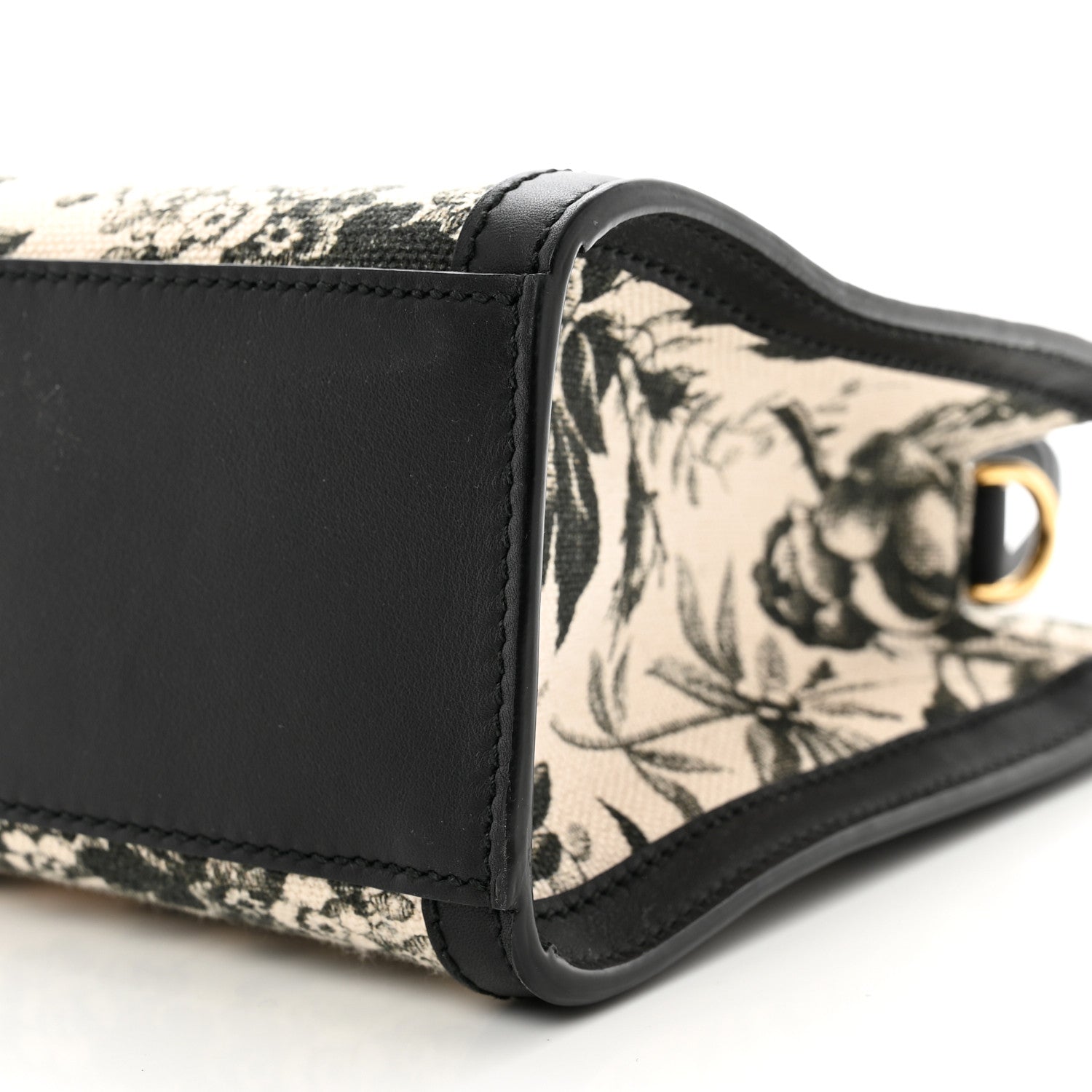 Gucci Canvas Herbarium Print Ribbon Top Handle Bag Black 10 of 10
