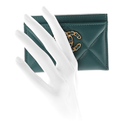 Chanel Lambskin Quilted Chanel 19 Card Holder Dark Green 2 of 9