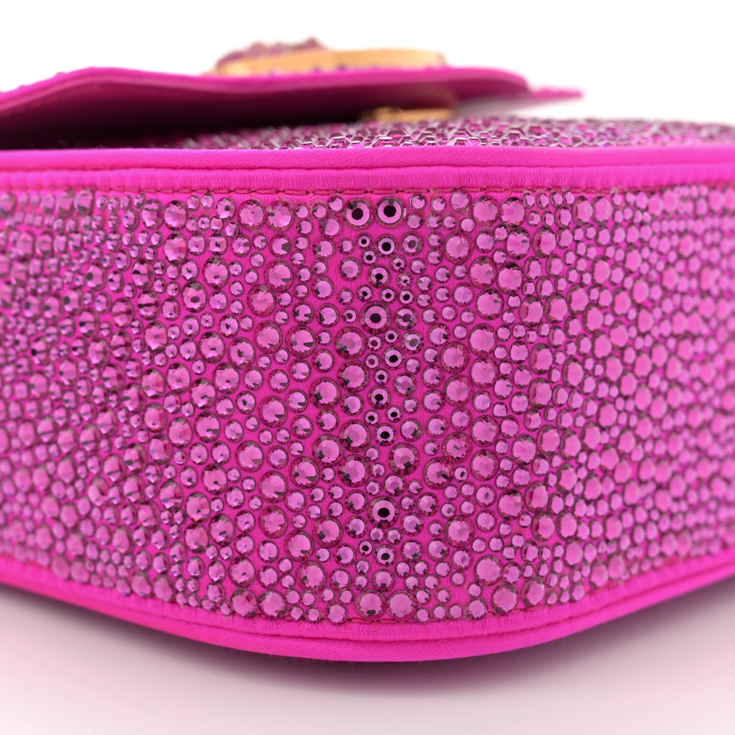 Satin Crystal Studded Mini La Medusa Bag Fuxia