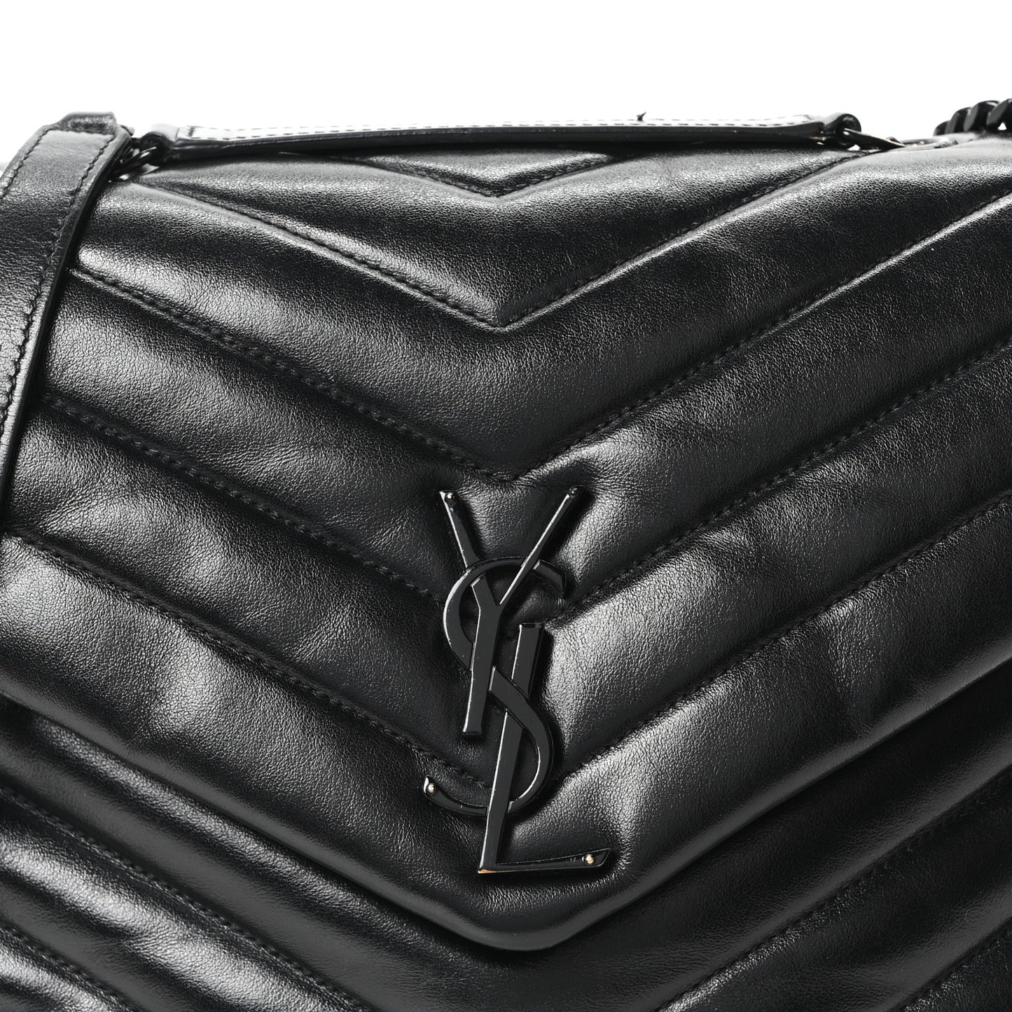 Calfskin Y Quilted Monogram Monochrome Medium Loulou Chain Satchel Black