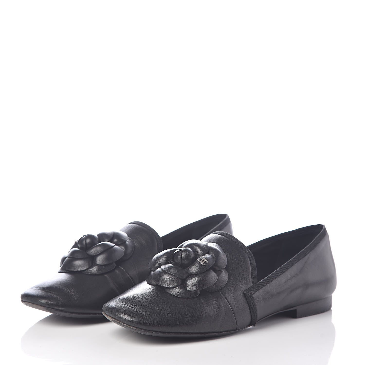 Chanel Lambskin Camellia Moccasin Flats 36.5 Black 3 of 7