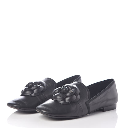 Chanel Lambskin Camellia Moccasin Flats 36.5 Black 3 of 7