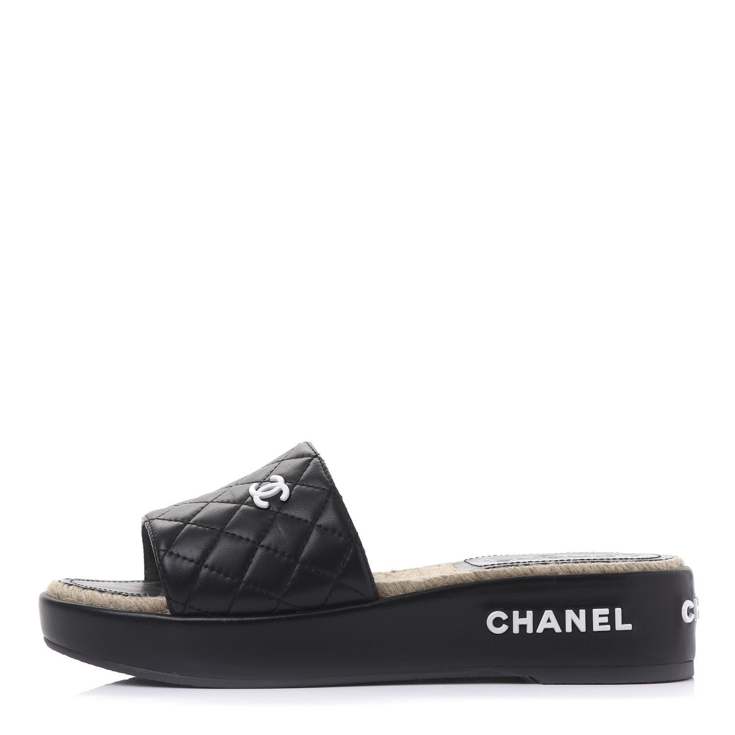 Chanel Lambskin Quilted CC Espadrille Slip On Sandals 38 Black 1 of 10